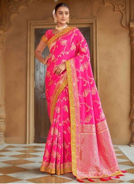 Pink Woven Designer Banarasi Silk Saree