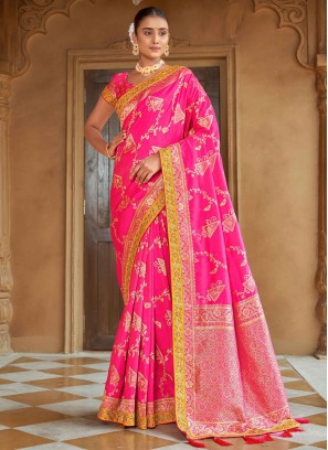 Pink Woven Designer Banarasi Silk Saree