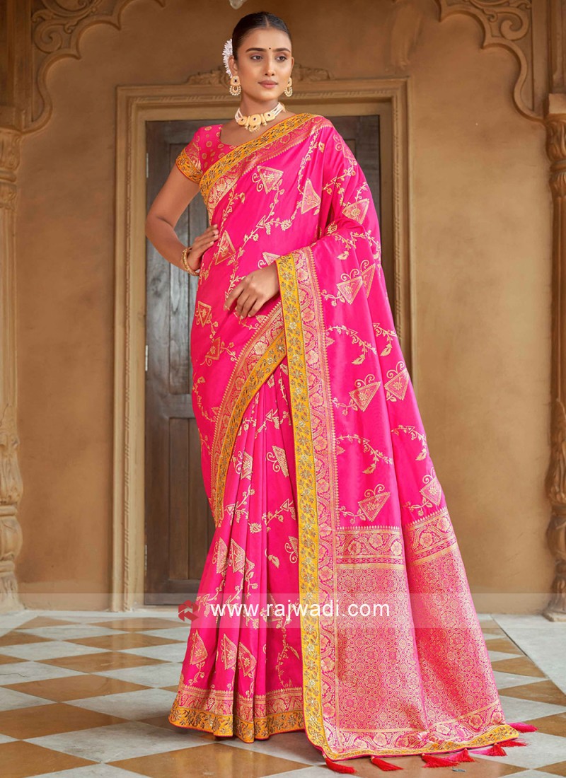 Pink Woven Banarasi Silk Saree Latest 2351SR07