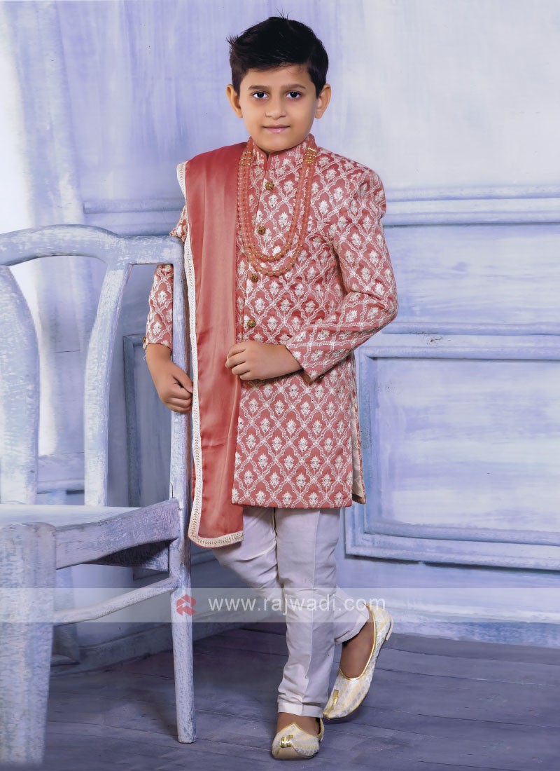 Pink Color Indo Western for Boys with Dupatta