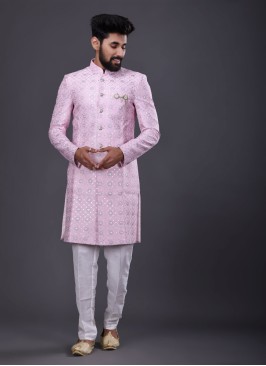 Pink Color Indowestern In Silk Fabric