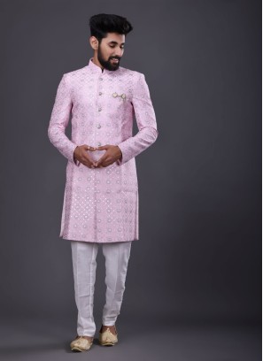 Pink Color Indowestern In Silk Fabric