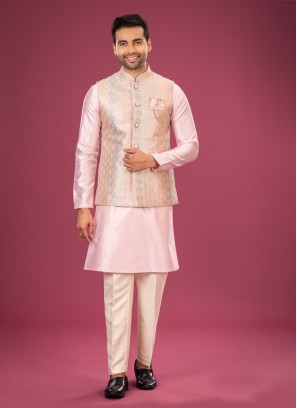 Pink Color Nehru Jacket Set For Wedding