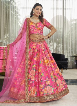 Pink Designer Lehenga Choli With Floral Print