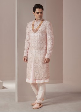 Pink Embroidered Sherwani For Wedding