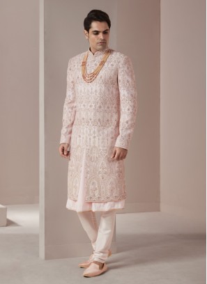 Pink Embroidered Sherwani For Wedding