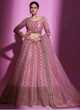 Pink Designer Zari Embellished Silk Lehenga Choli