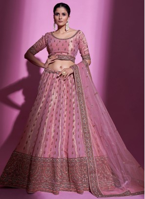 Pink Designer Zari Embellished Silk Lehenga Choli
