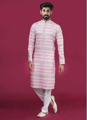 Pink Festive Wear Kurta Pajama For Men