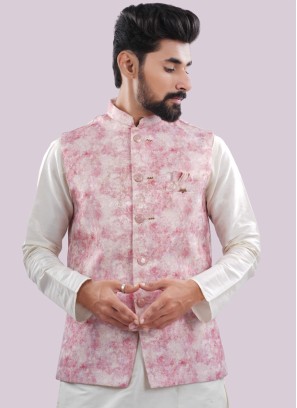 Pink Festive Wear Nehru Jacket For Men