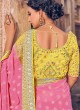 Pink and Yellow Georgette Trendy Saree