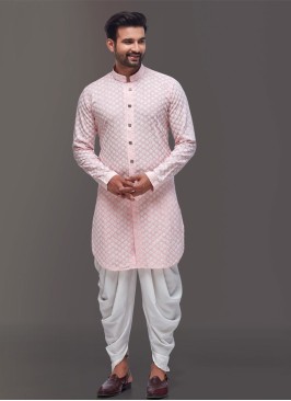 Pink Lucknowi Work Indowestern For Men