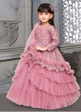 Pink Multi-layered Ruffled Party Gown