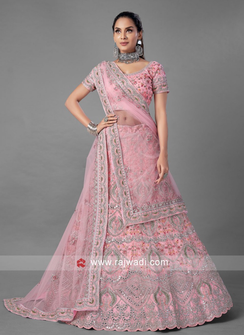 pink net mehndi lehenga choli 31283