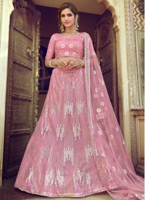 Pink Net Mehndi Lehenga Choli