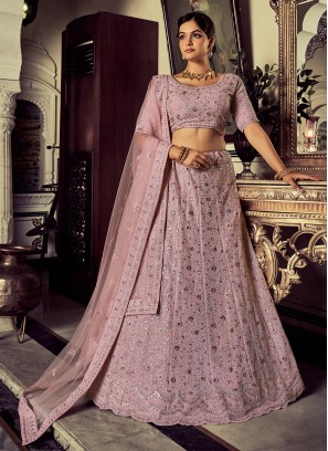 Dusty Rose Pink Emboidered Georgette Lehenga Choli