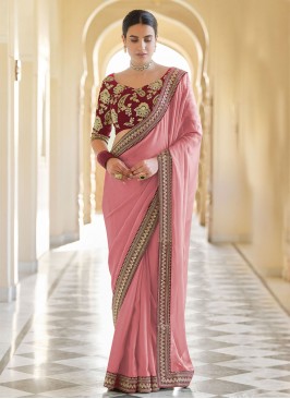 Pink Organza Patch Border Classic Designer Saree