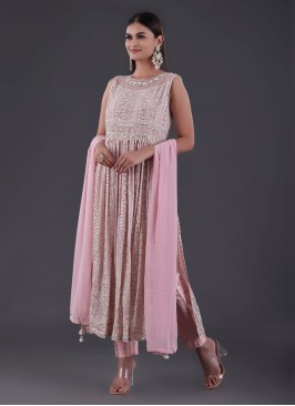 Pink Pant Style Salwar Suit With Heavy Embroidery