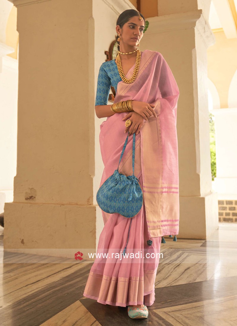 DUTCH ORANGE ORGANZA SAREE – House Of Jamoti