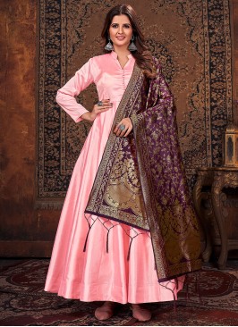 Pink Art Silk Salwar Kameez with Purple Dupatta