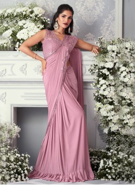 Attractive Pink Lycra Ready-to-Wear Designer Saree