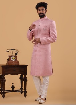 Pink Raw Silk Indowestern For Wedding