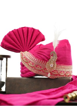 Pink Readymade Safa In Cotton Silk Fabric