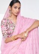 Pink Designer Sequins Embellished Organza Saree