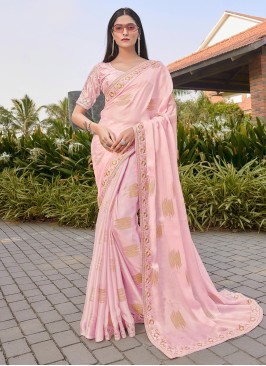 Pink Designer Art Crepe Silk Saree