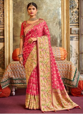 Pink Silk Handwork Designer Saree