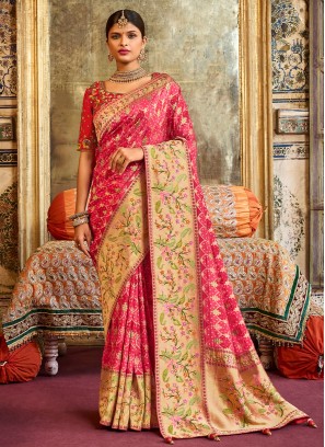 Pink Silk Handwork Designer Saree