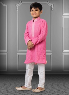 Pink Thread Embroidered Kurta Set