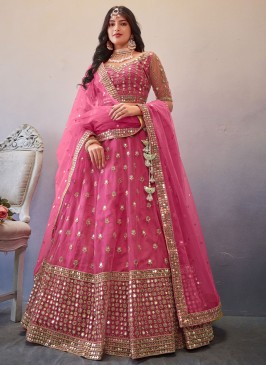 Stunning Pink Net Sequins Embellished Lehenga Choli
