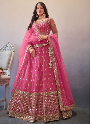 Stunning Pink Net Sequins Embellished Lehenga Choli