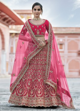 Pink Velvet Handwork Lehenga Choli