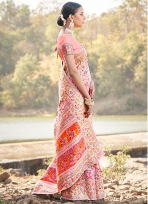 Pink & Peach Kashmiri Weaving Contemporary Silk Saree