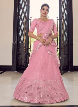 Pink Wedding Georgette A Line Lehenga Choli