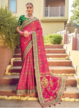 Pink Wedding Wear Silk Fabric Saree