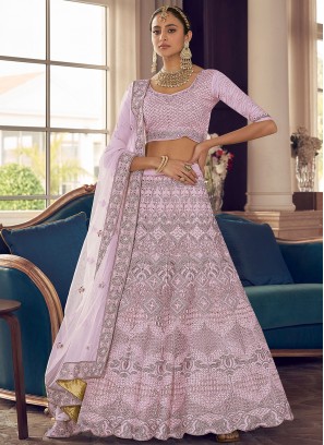 Pink Zari Pure Crepe A Line Lehenga Choli