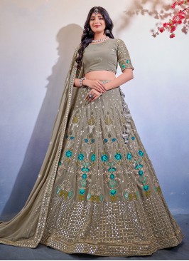 Grey Floral Embroidered Georgette Lehenga Choli