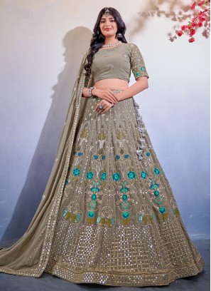 Grey Floral Embroidered Georgette Lehenga Choli