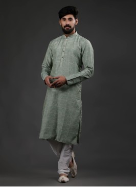 Pista Color Printed Silk Kurta Pajama