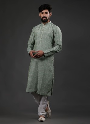 Pista Color Printed Silk Kurta Pajama