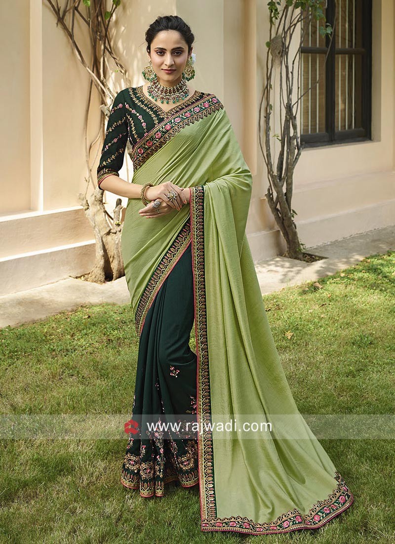 pista green and bottle green half saree 15132