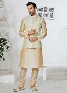 Pista Green And Cream Nehru Jacket Set