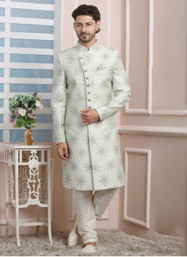 Pista Green Art Silk Indowestern For Wedding