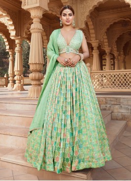 Pista Green Chiffon Wedding Lehenga Choli