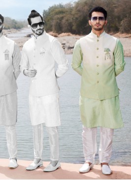 Pista Green Color Shaded Stylish Nehru Jacket Set