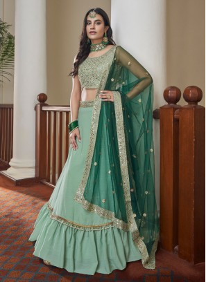 Pista Green Designer Lehenga Choli For Women