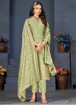 Pista Green Dola Silk Unstitched Dress Material